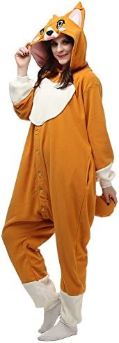 OLadydress Corgi Animal One-piece Pajamas, Unisex Adult Women Men Cosplay Costumes Orange Medium