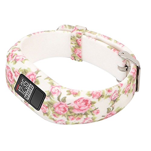 HWHMH Replacement Secure Band with Chrome Watch Clasp and Fastener Buckle for Garmin Vivofit 3 - 3PCS: Flowers - Thumbnail 2