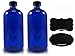 16oz Cobalt Blue Glass Bottles with Reusable Chalk Labels(2 Pack), Refillable Glass Bottles, with Black Screw On Lid