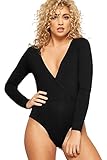 WearAll Women's Wrap V Neck Long Sleeve Bodysuit Top