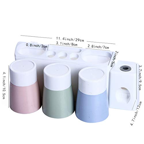 MEIJUBOL Toothbrush Holder Wall Mounted Storage Set Electric Toothbrush Organizer with Automatic Toothpaste Squeezer 3 Cups and 6 Slots for Family Kid Bathroom Shower