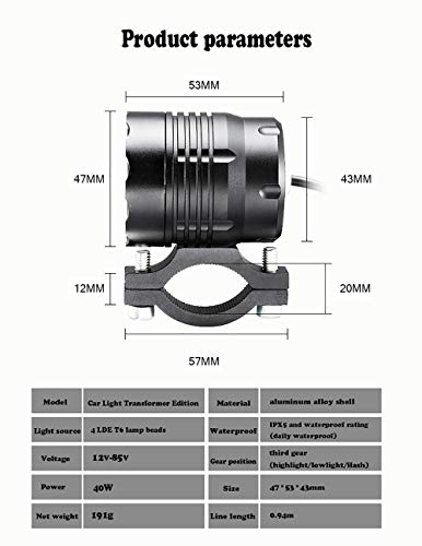 Motorcycle Super Bright 40W T6 LED Spotlight Headlight Work Light Driving Fog Spot Lamp Universal for All Motorbike Truck Off-Road 4X4 ATV Tractor (pack of 2) - Thumbnail 4