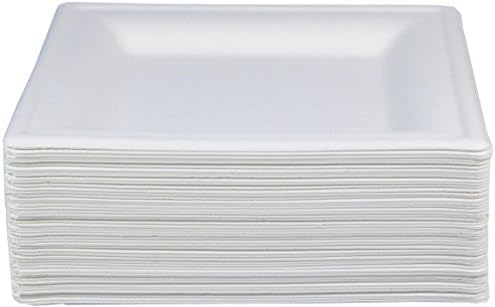 MadJoy Parties Sugarcane Dessert Plates- 50 Count Compostable White Square Disposable Paper Dessert Plates