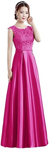Yiweir Women's Fuschia Long Prom Dress Lace Flowers Evening Dress Sleeveless