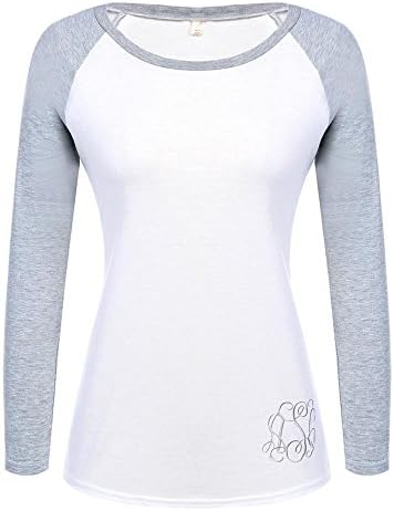 AiSiC Women Casual Embroidered Basic Long Sleeve Round Collar T-Shirt Tops
