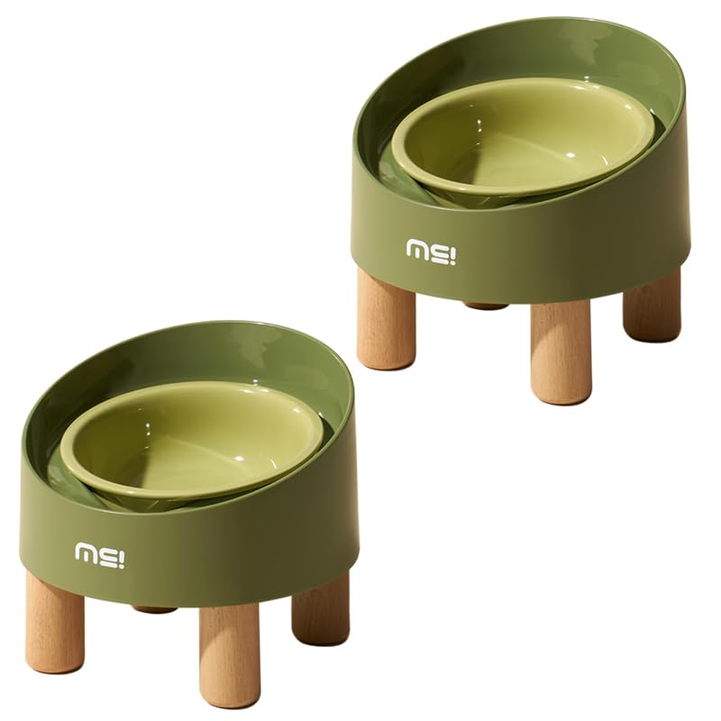 Photo 1 of Ceramic Elevated Cat Bowls, Adjustable Raised Double Bowls Set, Pet Bowl with Anti Slip Rubber Pad, Leak-Proof, Stress Neck Free Food & Water Bowls for Small Dogs Geen