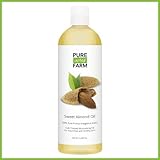 Sweet Almond Oil for Skin, Hair and Face - Large 16oz - WITH PUMP + FREE Recipe eBook! - All Natural Sensual Massage Oil - Use with Essential Oils and Aromatherapy as a Carrier and Base oil