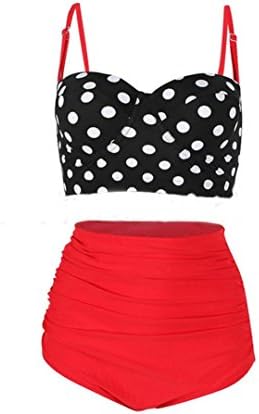 TAORE Womens Bikini Vintage Bikinis Bathing Suits Floral Halter High Waist Bikini Carnival Swimsuit (XL, Red)