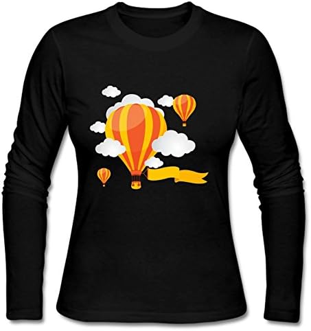 Windenw870 Hot Air Balloon Women's Long Sleeve Cotton Crewneck T-Shirt XXL Black