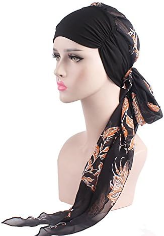 Paladoo Cancer Hat Turban Headwear Long Hair Head Scarf Headwrap for Women Black