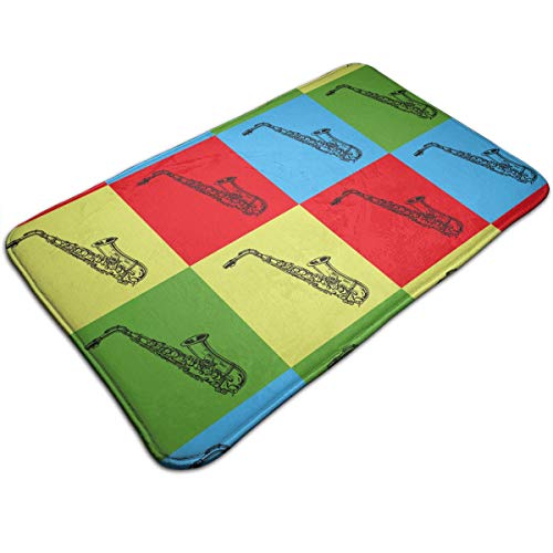 WOWINNER Anti-Slip Mildew Resistant Anti Bacterial Floor Mat Super Soft Bath and Shower Carpet Pop Art Saxophone Bath Rug Support Machine Wash