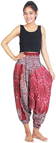 Chinrada Shop Women's Aladdin Harem Jumpsuit Smocked Waist Circle Pants