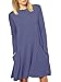 Kissky Women's Basic Long Sleeve Pockets Casual Swing Plain Tshirt Dress (L, Deepblue)