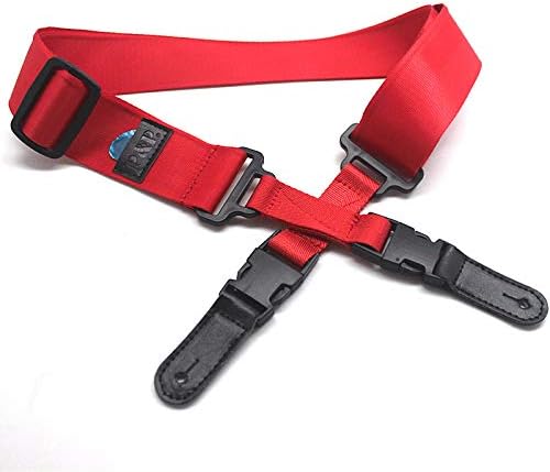 Guitar Strap with Unique Buckle Design & Pick Holder, Solid Color Nylon Cliplock Electric Guitar Strap (Red)
