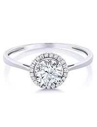 Gem Stone King 10K White Gold Round Hearts and Arrows Created Sapphire and Diamond Engagement Ring 1.42 cttw (Available 5,6,7,8,9)
