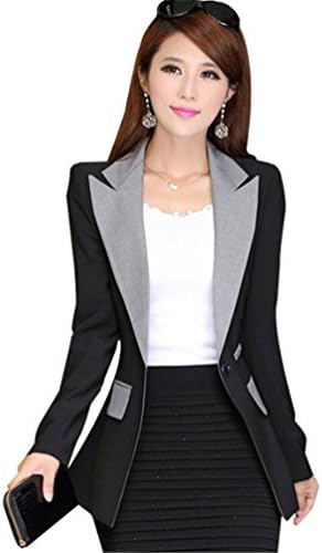 JZOEOEU Women's Juniors Business Blazer Suit Color Block Lapel One Button Jacket Black tag Asian 2XL