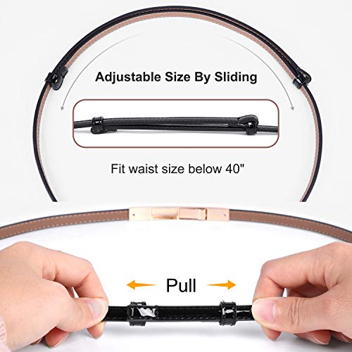 2 PACK WERFORU Women Patent Skinny Thin Leather Waist Belt with Golden Buckle (Black+Brown, Waist Size below 40 Inches)