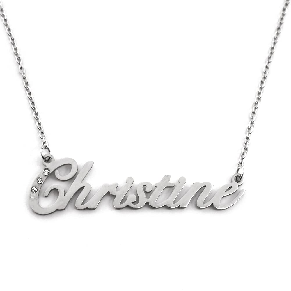 Kigu Name Necklace Christine - Silver Tone - Custom Name Necklace - Personalised Jewellery for Ladies- Customised Jewellery for Girls- Custom Pendant Christine