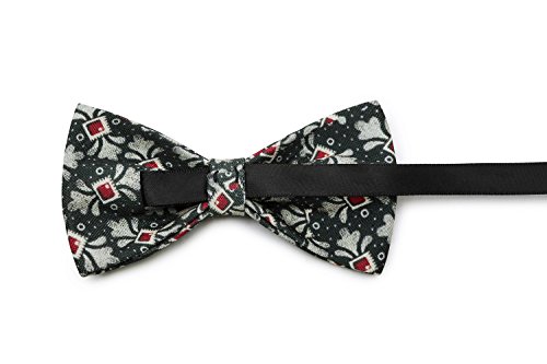 Solatin Mens Pre-Tied Satin Bowtie Adjustable Length Solid Color Patterned bow tie (A13 Blackish green flower)