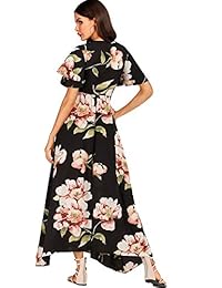 Milumia - Maxi vestido de fiesta con cuello en V y manga de floración para mujer