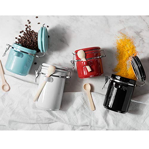 Porcelain Coffee Container Storage Canister with Valve Blocks and Scoop Travel Jar for Coffee Beans Ground Dry Goods Storage (Black, 30oz)