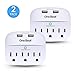 Surge Protector Power Strip Multi Plug Wall Adapter Outlet Extender with 3 Outlets & 2 USB Charging Ports, 490 Joules, ETL Certified - White (2 Pack)
