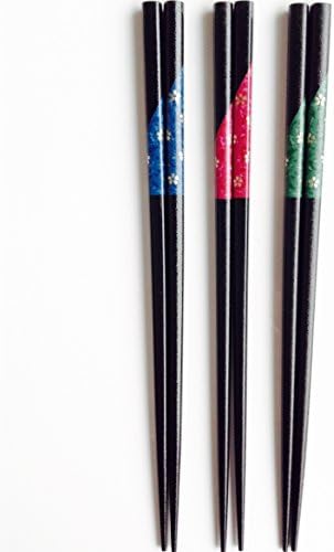 Nakano Bamboo Chopsticks Cherry Blossoms Non-Slip Processing Made in Japan 3 Pairs（Green/Red/Blue） 8.86"