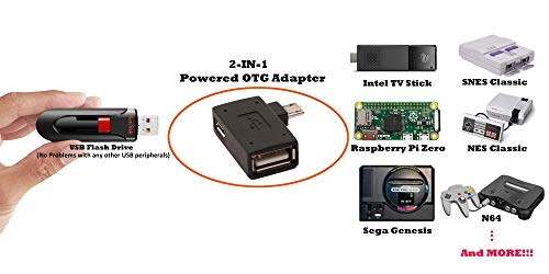 AuviPal 2-in-1 Powered Micro USB OTG Adapter 90 Degree Right Angled with Micro USB Power Charging Port for Streaming TV Stick, S/NES Classic Mini, Sega Genesis, Android Phone or Tablet - 2 Pack