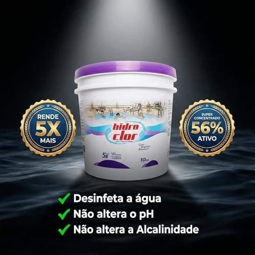 CLORO ORGÂNICO PREMIUM 56% HIDROCLOR 10Kg para Piscina, Desinfetante Concentrado, Estabilizado, 56% Teor Ativo de Cloro