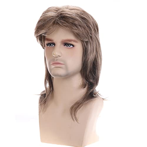 BERON 16 Inches Mullet Wigs For Men 80s Costumes Party Accessory Ash Blonde Wig Cosplay Wig