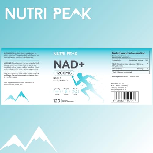 Max Strength NAD+ Supplement | 1200MG | 120 Capsules | Increase NAD Levels | Enhance Anti Aging Effects | Increase Energy Levels | Improve Sleep Quality | Vegan & Gluten Free