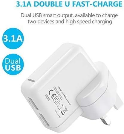 AMO USB Charger UK Phones Plug Compatible with Samsung S21 Ultra /S21 /S20 FE / S20 / S10 / S10+ / S9 / S9+/iOSiPhones 11/Xs/Max/XR/X/8/8 Plus/7/7 Plus/6/6S/6 Plus/5s/iPad Pro/Air (White Adapter 3.1A) - Image 4