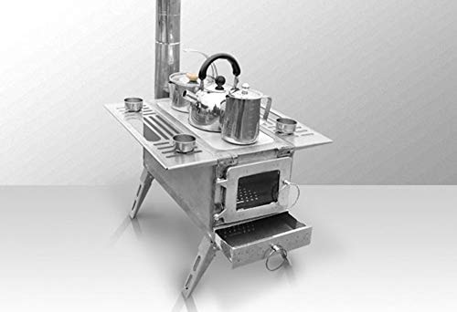 DACHEL Outdoor Tent Wood Stove with Pipe (Stainless Steel Cube Stove, 151518/88inch)