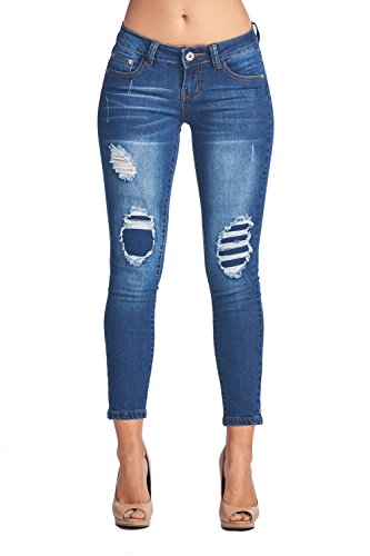 BLUE AGE Womens Destroyed Ripped Distressed Skinny Jeans (13, AMP129_DKWASH)