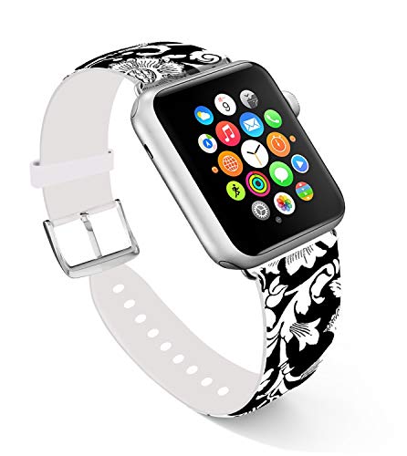 For Apple Watch Band 38mm,Ecute Replacement Band Leather Iwatch Strap With Silver Metal Clasp for Iwatch 38mm Series 3/Series 2/Series 1/Edition/Sport - White Flowers Pattern - Thumbnail 7