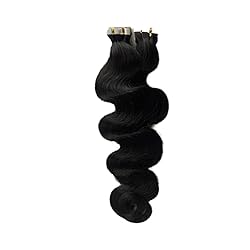 Black Tape in Hair Extensions Human Hair, Body Wave