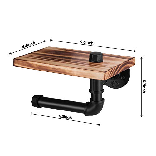 Elibbren Industrial Toilet Paper Holder with Rustic Wooden Shelf and