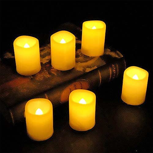 DRomance Flickering Flameless Votive Candles Bulk with Remote, Battery Operated LED Tealights Candles(Battery Included), Set of 6 Plastic Warm Light Christmas Home Decoration(Ivory, 1.5 x 2 Inch)