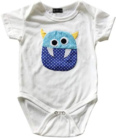 Handmade Monster Patchwork Infant Bodysuit Baby Short Sleeve Romper Onesie 1 Piece Jumpsuit