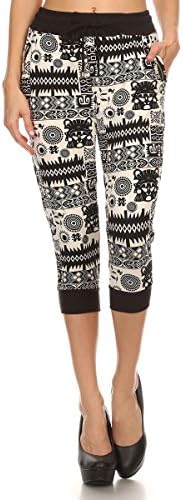 LA12ST Women's Abstract Shapes Stretch Floral Printed Harem Capris One Size
