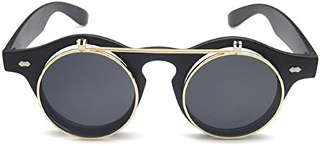 SCLM Gothic Goggles Retro Flip Up Round Sunglasses (Matte-black)