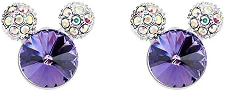 Crystal Mouse Ears Post Earrings Swarovski Element Silver Tone Tanzanite