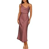 Summer Satin Cowl Neck Midi Dress for Women 2026 Elegant Formal Silk Spaghetti Strap Backless Wedding Guest Dresses