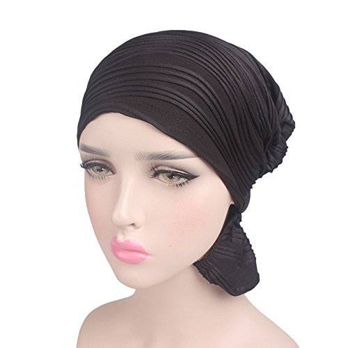 Wcysin Womens Turban Brim Hat Cap Pile Chemo Hat Beanie Turban Headwear For Cancer Patients Ladies (Black)