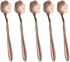 Coffee Scoops, Stainless Steel Tableware Creative Sunflower Flower Pattern Coffee Spoons Stirring Spoon Sugar Spoon Teaspoon (Rose Gold)