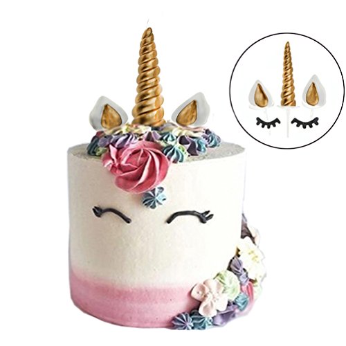 GmakCeder Unicorn Cake Topper, Reusable Unicorn Horn, Ears and Eyelashes Party Cake Decoration Value Set for Baby Shower,Wedding and Birthday Party