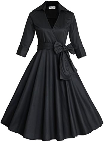 Babyonline 3/4 Sleeve Classy V Neck Audrey Hepburn Style 1940's Rockabilly Dress