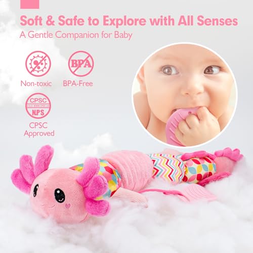 hahaland Baby Toys 6 Months, Sensory Musical Toys Babies 0-3 Months with Rattle, Teether, Mirror – Tummy Time Interactive Gift Baby 3 6 12 Months