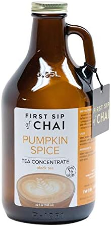 The Spice Hut First Sip of Chai - Pumpkin Spice Tea Concentrate in Amber Reusable Glass Growler - Makes 1/2 Gallon, 32 Ounce