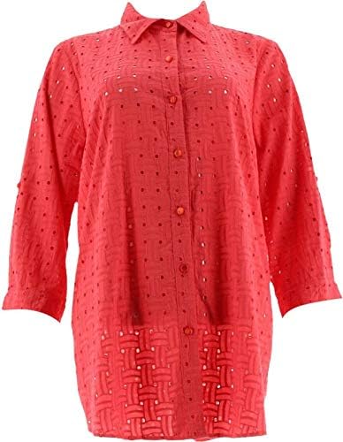 Joan Rivers Eyelet Boyfriend Shirt 3/4 